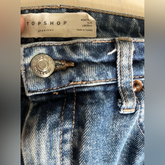 Top shop straight leg Jean in mid blue with raw hem - Picture 4 of 5